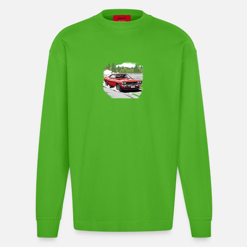 Klassische Auto-Drift in Rot - Heavyweight Oversized Organic Langarmshirt Made in EU - Apple Neon
