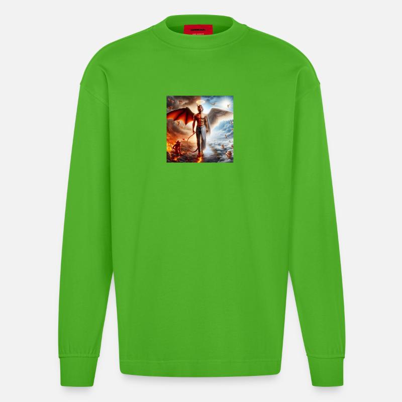 Dualité Céleste et Infernale - Manches longues bio épais oversize fabriqué en UE - Apple Neon