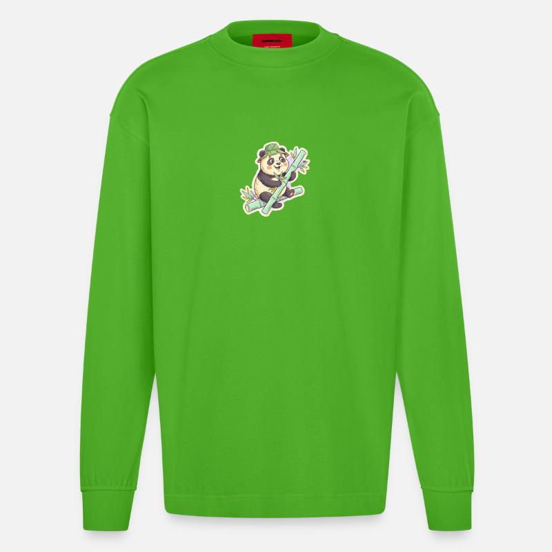 Panda sur le chemin de bambou - Manches longues bio épais oversize fabriqué en UE - Apple Neon