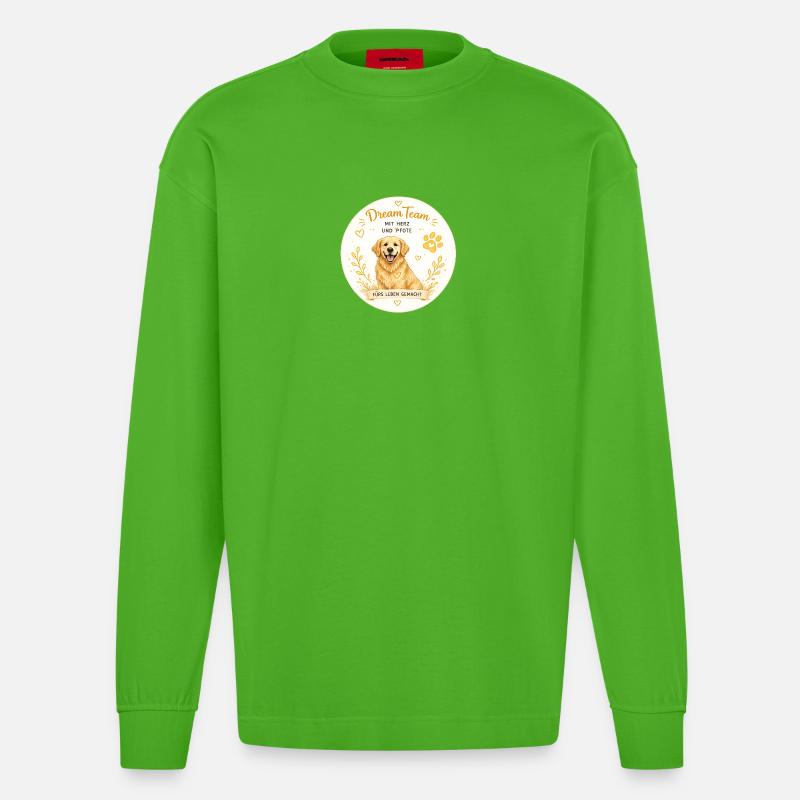 Dream Team - Mit Herz und Pfote - Heavyweight Oversized Organic Langarmshirt Made in EU - Apple Neon