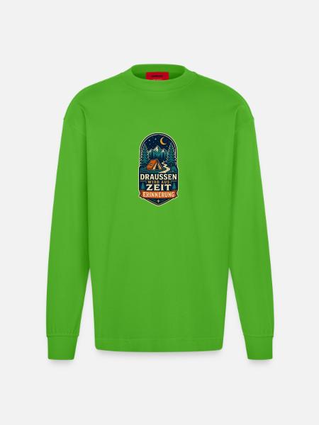 Draußen wird aus Zeit Erinnerung – Camping - Heavyweight Oversized Organic Langarmshirt Made in EU - Apple Neon
