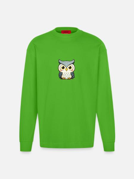 Cuddly owl illustration - Heavyweight Oversized Organic Longsleeve Shirt Made in EU - Apple Neon