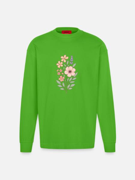 Pastellblumen Aquarellstrauß - Heavyweight Oversized Organic Langarmshirt Made in EU - Apple Neon