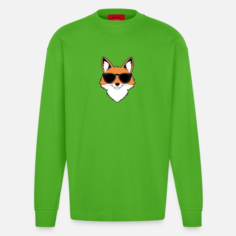 Fuchs mit Sonnenbrille - Heavyweight Oversized Organic Langarmshirt Made in EU - Apple Neon