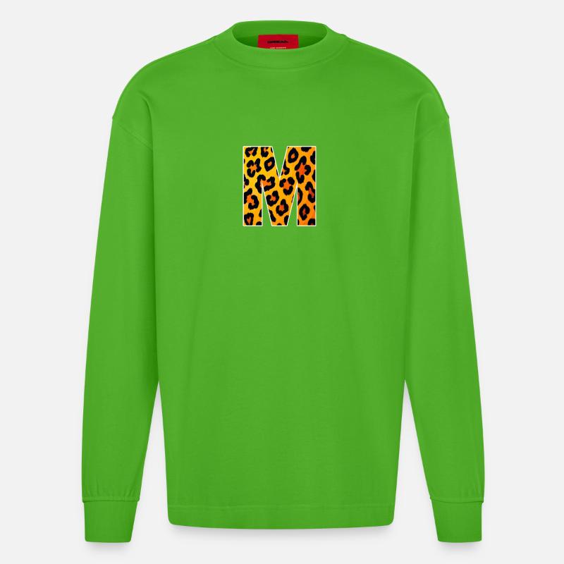 Leopard M Buchstabe - Heavyweight Oversized Organic Langarmshirt Made in EU - Apple Neon