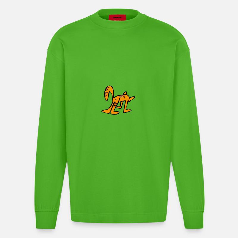 getigerte Katze,Cat,Comic - Heavyweight Oversized Organic Langarmshirt Made in EU - Apple Neon