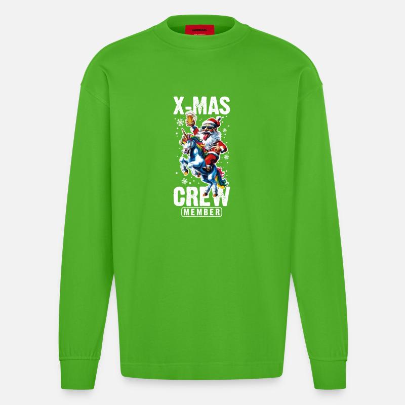 Weihnachts Crew Weihnachtsmann Einhorn - Heavyweight Oversized Organic Langarmshirt Made in EU - Apple Neon