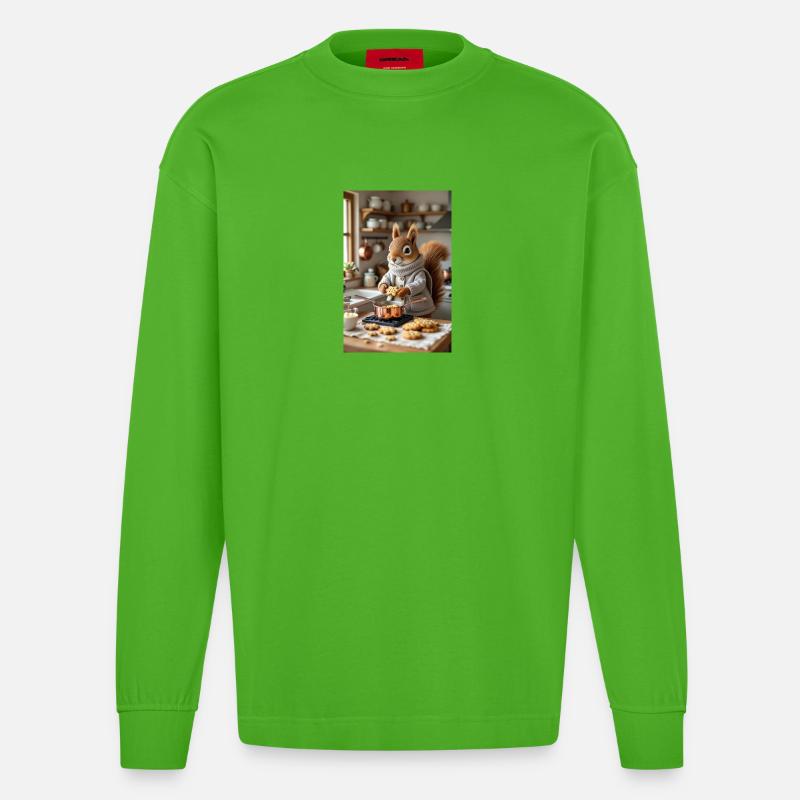 Eichhörnchen in der Winterküche gemütlich - Heavyweight Oversized Organic Langarmshirt Made in EU - Apple Neon