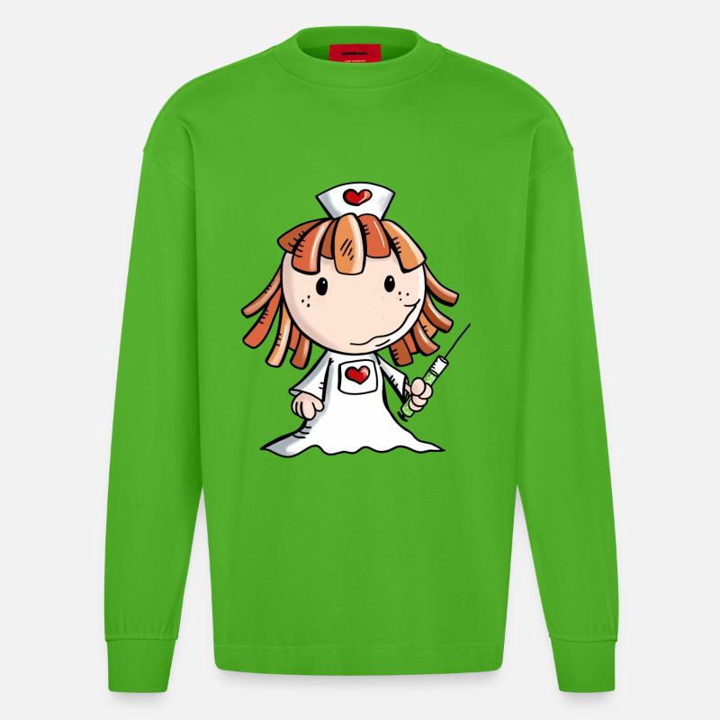 Krankenschwester Comic mit Herz und Spritze - Heavyweight Oversized Organic Langarmshirt Made in EU - Apple Neon