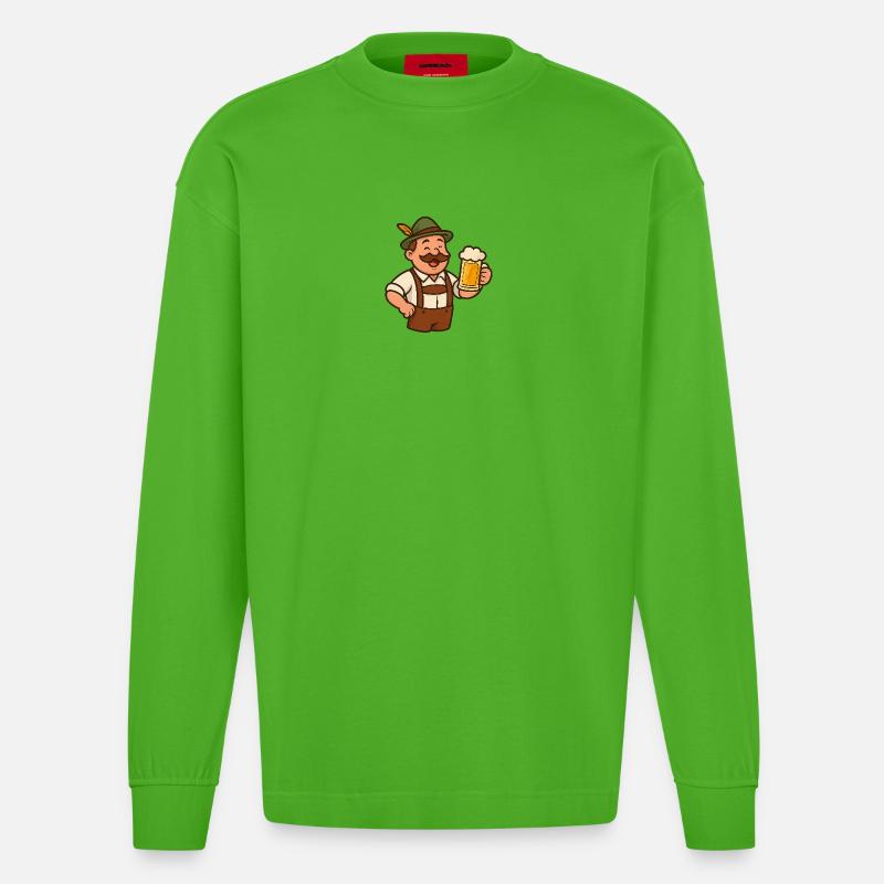Bayerischer Biergarten Trinklied Design - Heavyweight Oversized Organic Langarmshirt Made in EU - Apple Neon