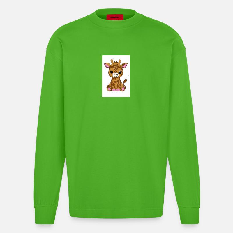 Kawaii-Giraffe - Heavyweight Oversized Organic Langarmshirt Made in EU - Apple Neon