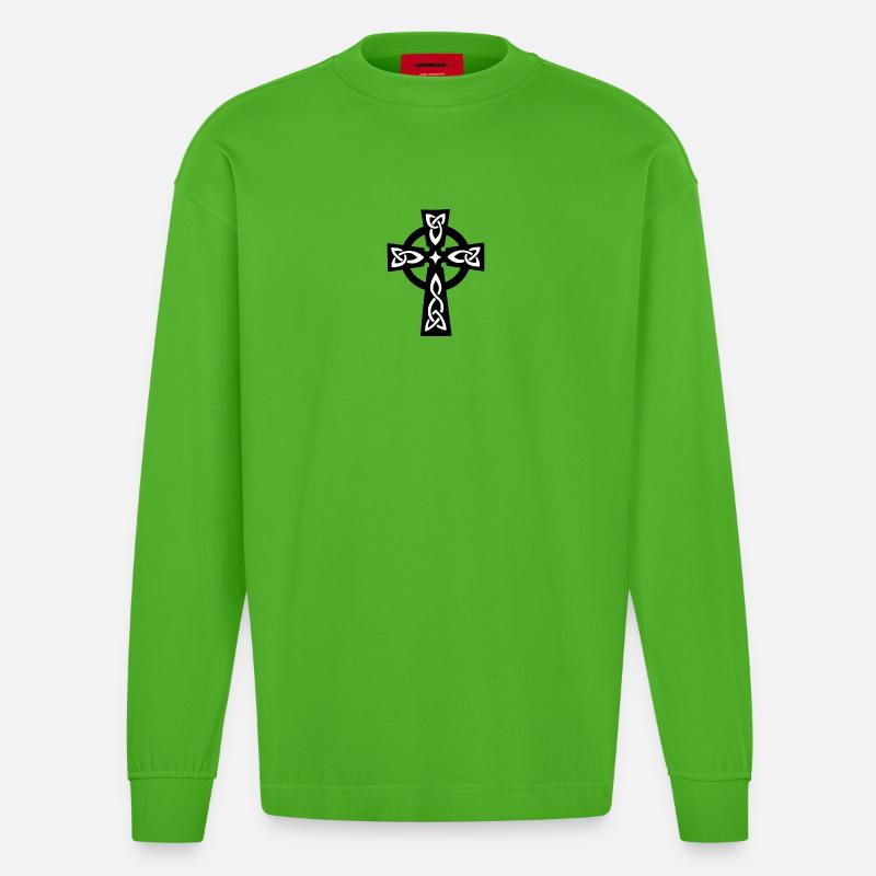Keltisches oder Keltisches Kreuz - Heavyweight Oversized Organic Langarmshirt Made in EU - Apple Neon