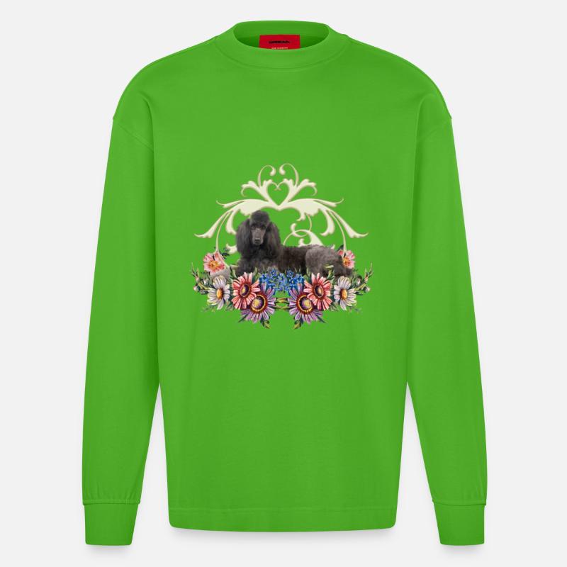 Caniche mignon avec des fleurs - Manches longues bio épais oversize fabriqué en UE - Apple Neon
