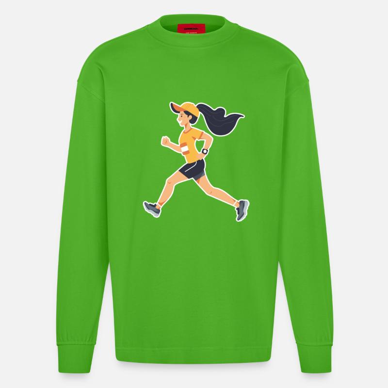 Läuferin Comic - Heavyweight Oversized Organic Langarmshirt Made in EU - Apple Neon