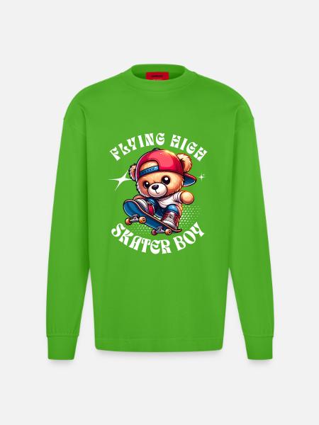 Skater teddy bear on skateboard - Heavyweight Oversized Organic Longsleeve Shirt Made in EU - Apple Neon