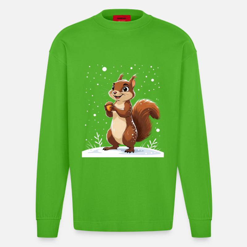Winterliches Eichhörnchen mit Eichel - Heavyweight Oversized Organic Langarmshirt Made in EU - Apple Neon