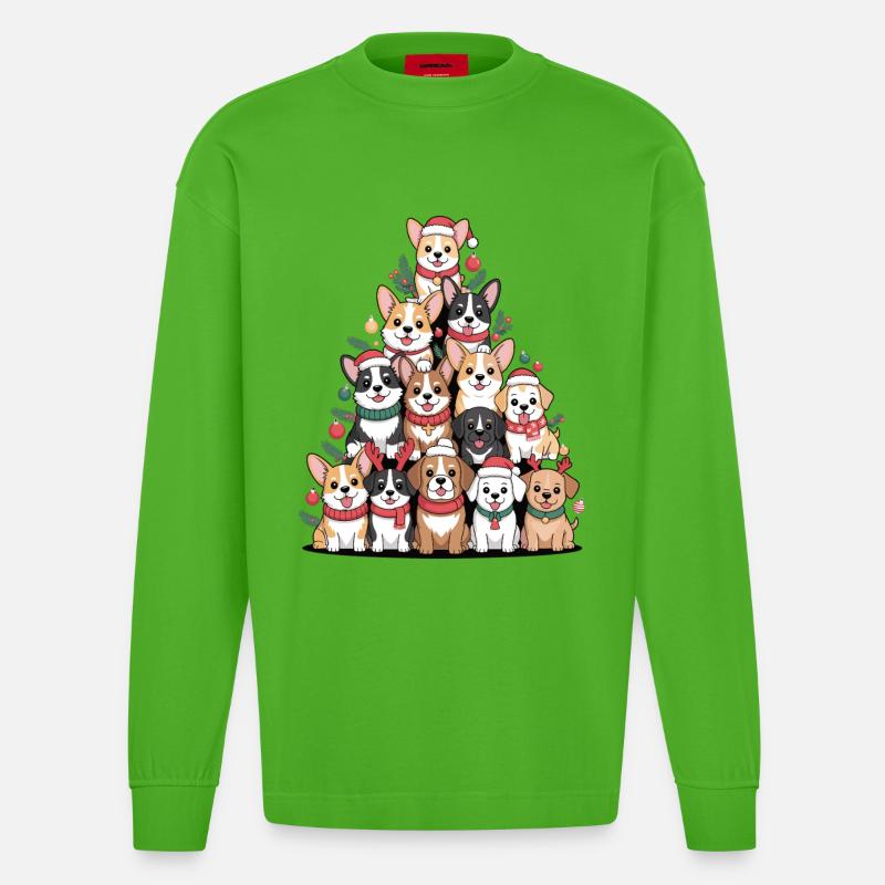 Weihnachtshunde Pyramide – Lustiger Xmas Look - Heavyweight Oversized Organic Langarmshirt Made in EU - Apple Neon