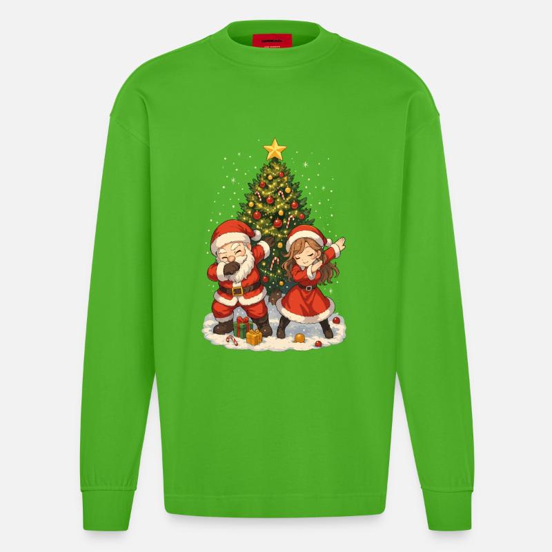 Weihnachts Dab, Santa Squad, Fun Xmas - Heavyweight Oversized Organic Langarmshirt Made in EU - Apple Neon