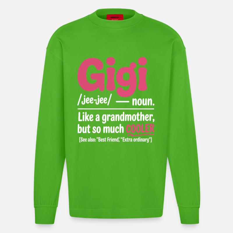 Gigi Cooler Großmutter Spruch - Heavyweight Oversized Organic Langarmshirt Made in EU - Apple Neon