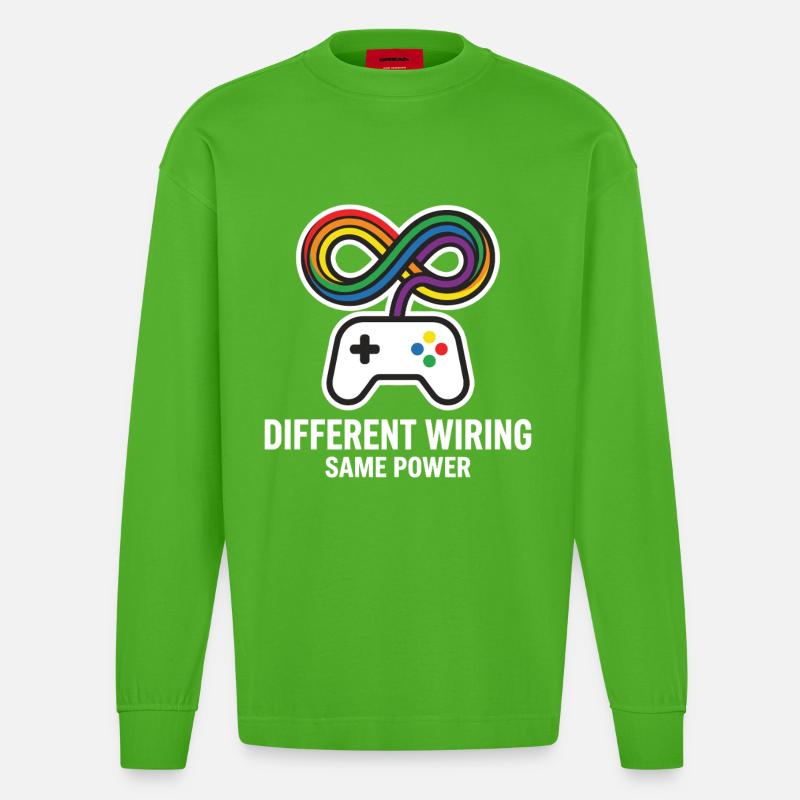 Different Wiring Same Power Gaming Motiv - Heavyweight Oversized Organic Langarmshirt Made in EU - Apple Neon