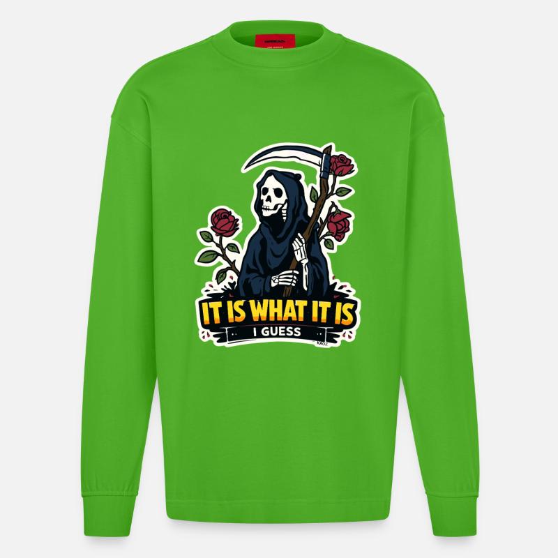 Sensenmann mit Rosen-Meme - Heavyweight Oversized Organic Langarmshirt Made in EU - Apple Neon