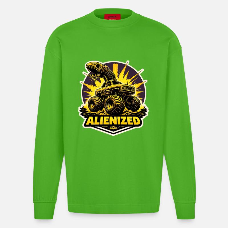 Entfremdeter Monstertruck - Heavyweight Oversized Organic Langarmshirt Made in EU - Apple Neon