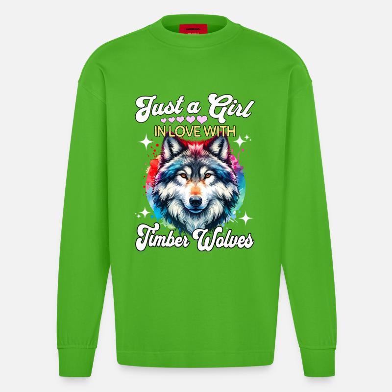 Grauwolf Mädchen Timber Wolf - Heavyweight Oversized Organic Langarmshirt Made in EU - Apple Neon