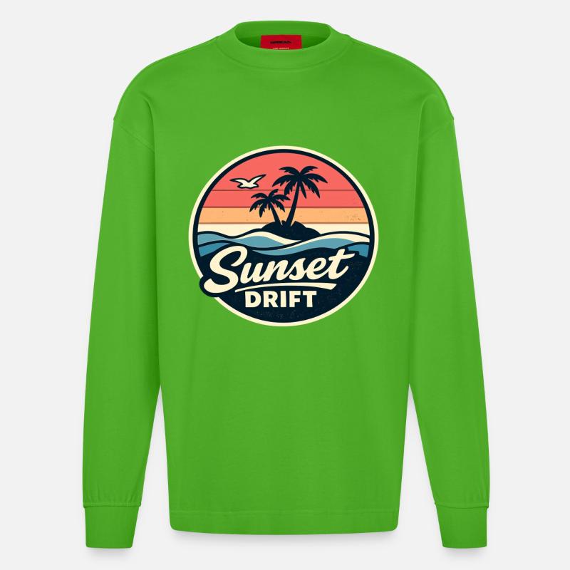 Sunset Drift - Heavyweight Oversized Organic Langarmshirt Made in EU - Apple Neon