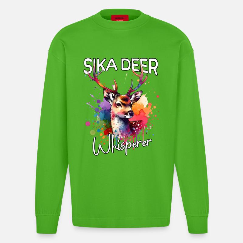 Sikahirsch Flüsterer - Heavyweight Oversized Organic Langarmshirt Made in EU - Apple Neon