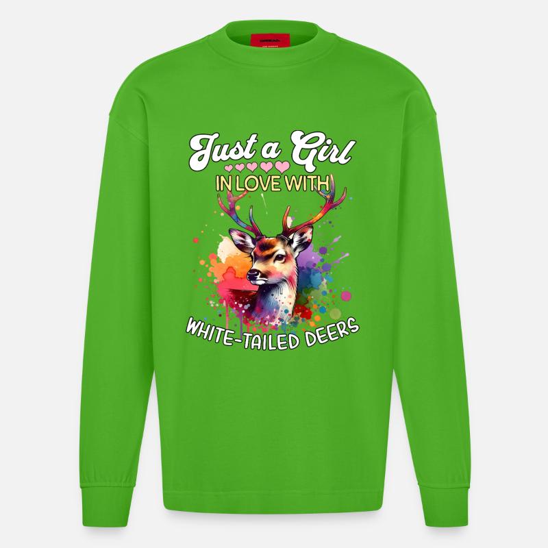 Weisswedelhirsch Mädchen White-Tailed Deer - Heavyweight Oversized Organic Langarmshirt Made in EU - Apple Neon