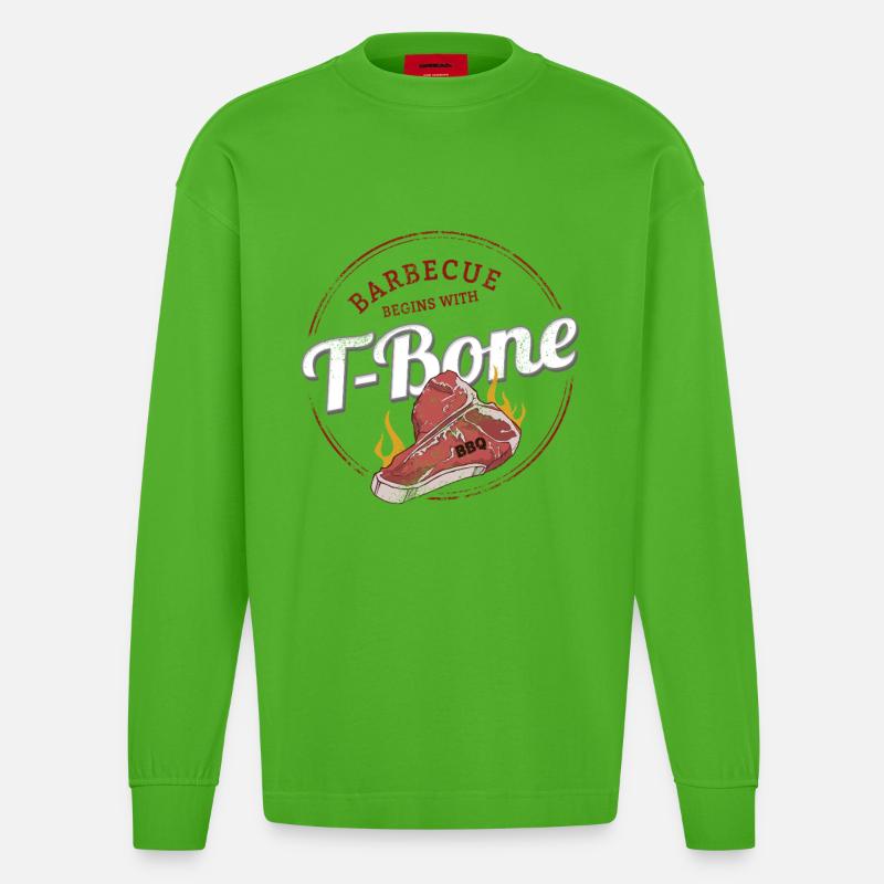 T-Bone-Steak Barbecue Rindfleisch BBQ Design - Heavyweight Oversized Organic Langarmshirt Made in EU - Apple Neon
