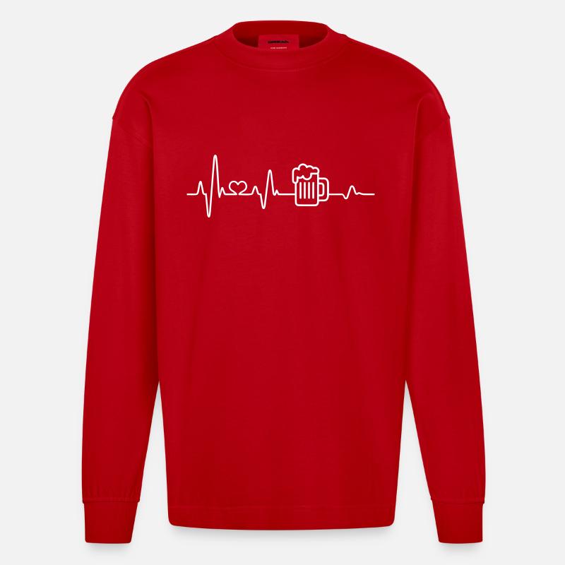 Bier Herzschlag Bierkrug Biertrinker Biergarten - Heavyweight Oversized Organic Langarmshirt Made in EU - Rot