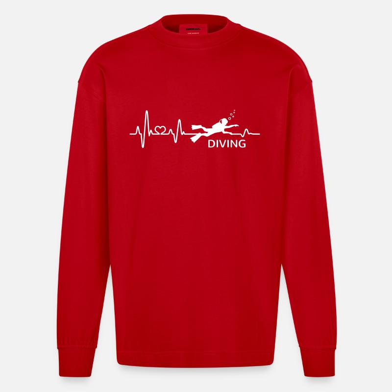 Diver Heartbeat Dive Pulse Diver - Manches longues bio épais oversize fabriqué en UE - rouge