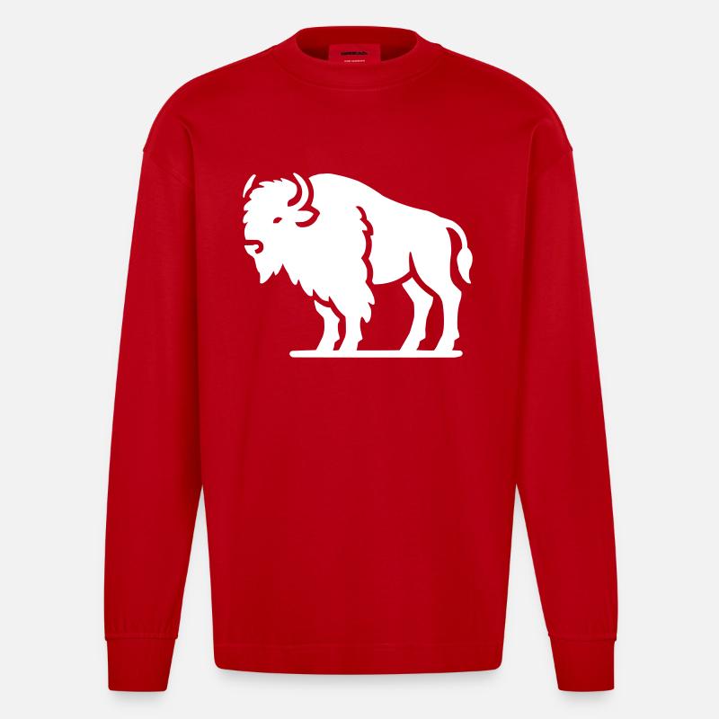 bison tier - Heavyweight Oversized Organic Langarmshirt Made in EU - Rot