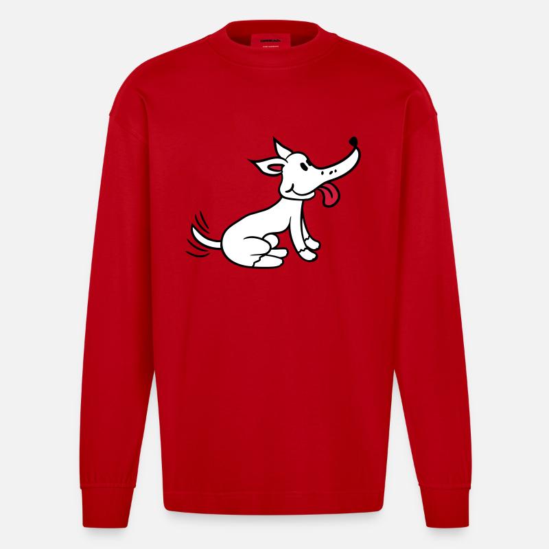 Chien remuant excité mignon heureux - Manches longues bio épais oversize fabriqué en UE - rouge