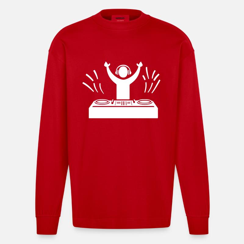 Dj Party Turntables - Heavyweight Oversized Organic Longsleeve Shirt Made in EU - red
