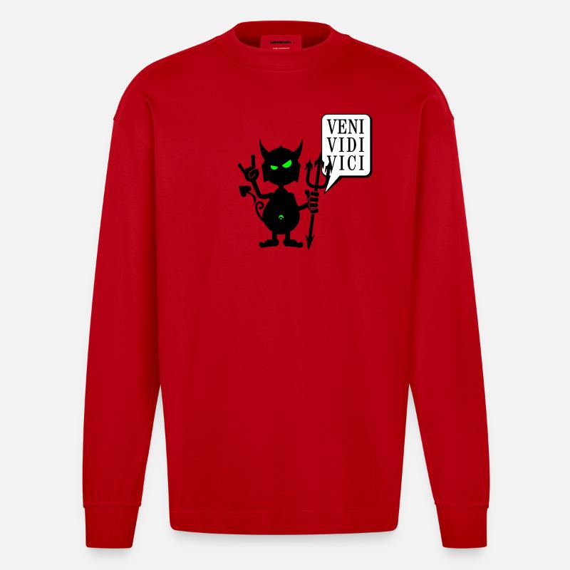 Teufel rocks / devil rocks (2c) - Heavyweight Oversized Organic Langarmshirt Made in EU - Rot