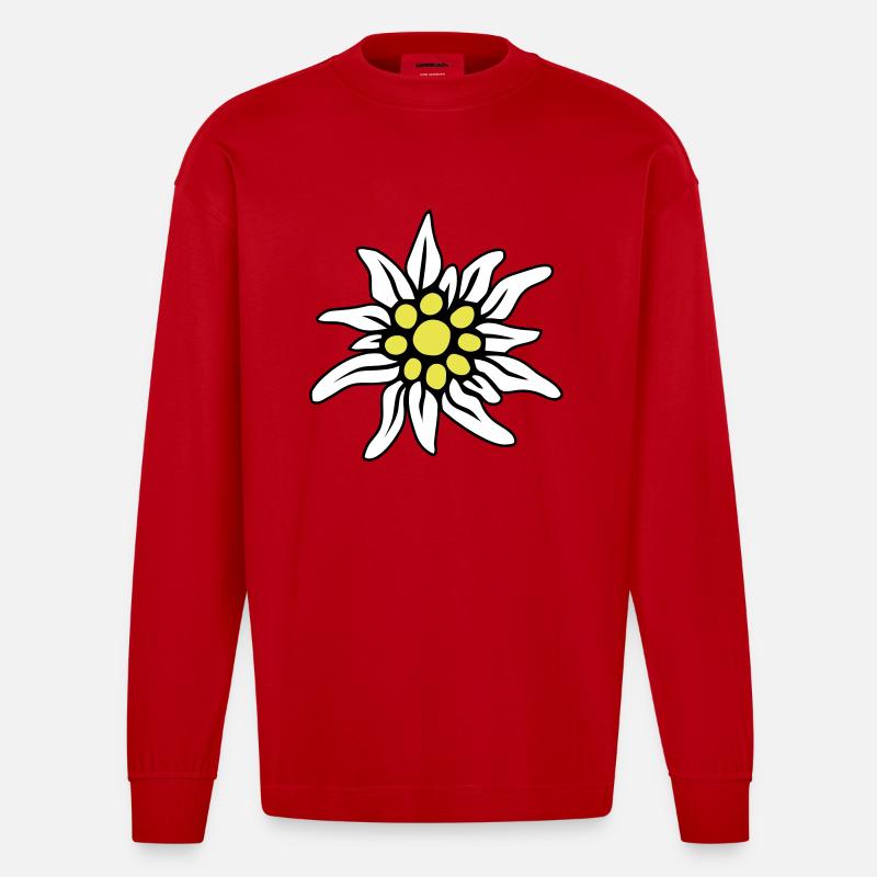 EDELWEISS BLÜTE - Heavyweight Oversized Organic Langarmshirt Made in EU - Rot