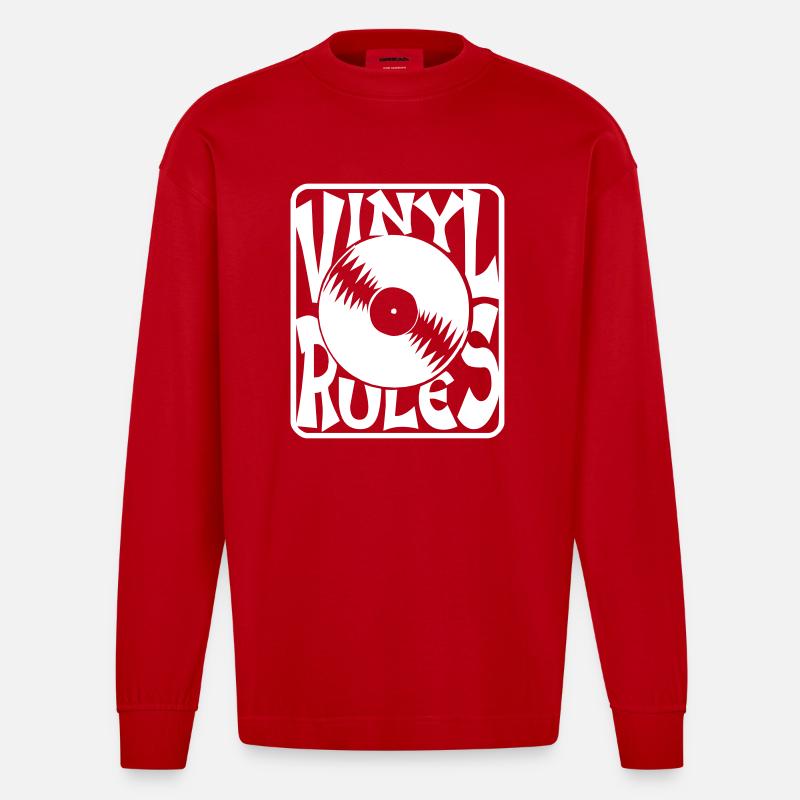 Vinyl Rules - Heavyweight Oversized Organic Langarmshirt Made in EU - Rot