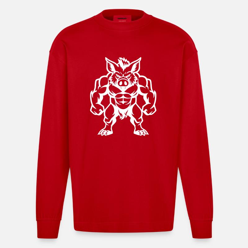 wildschwein comic - Heavyweight Oversized Organic Langarmshirt Made in EU - Rot