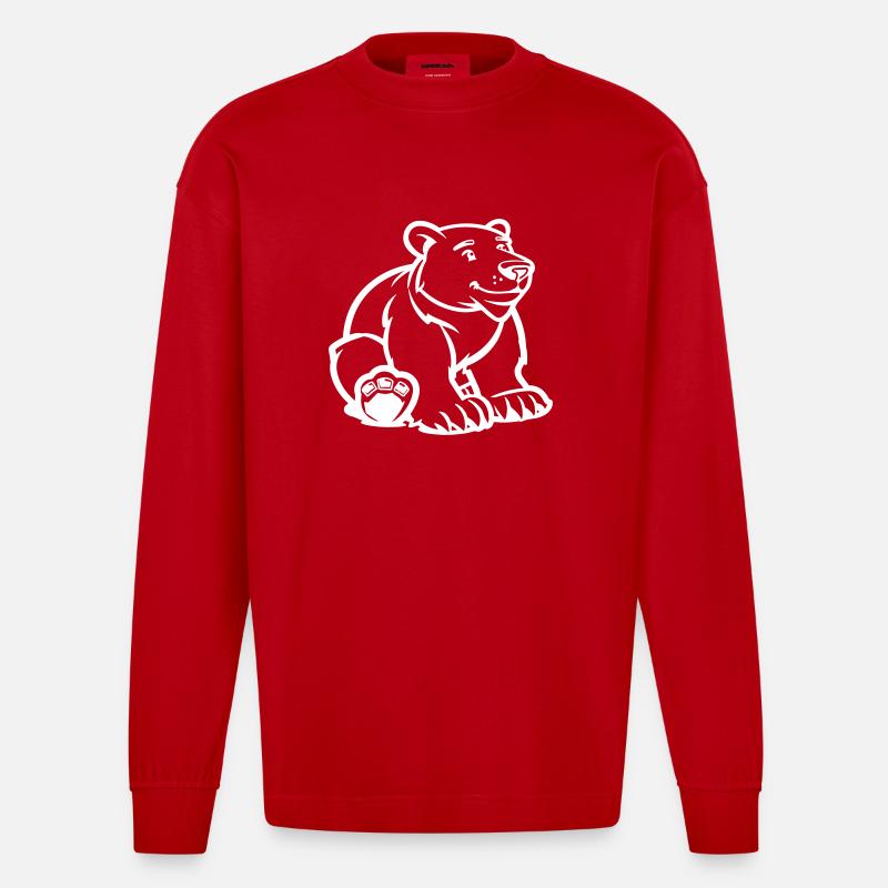 Polar Bear Comic Bear - Heavyweight Oversized Organic Longsleeve Shirt Made in EU - red