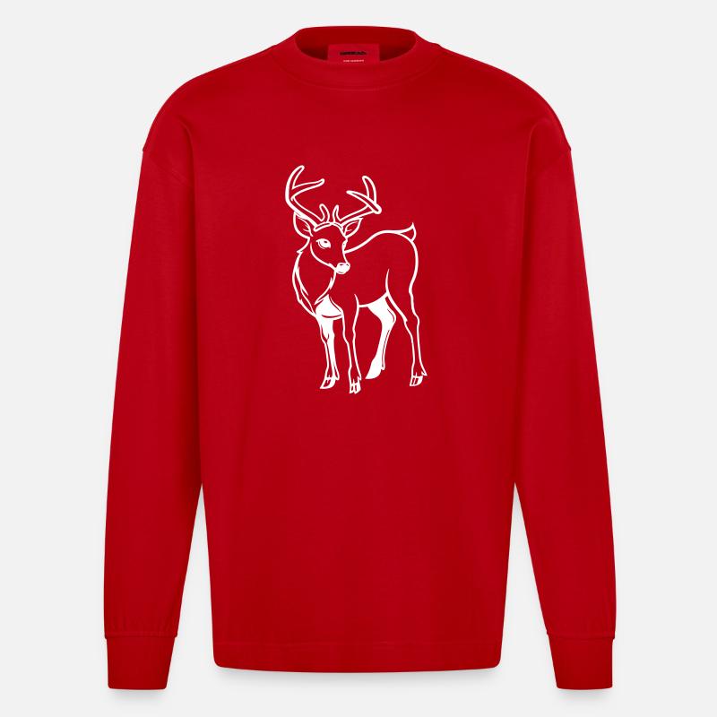 reh hirsch comic - Heavyweight Oversized Organic Langarmshirt Made in EU - Rot
