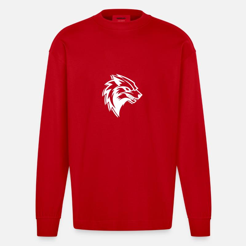 Wolf Logo - Heavyweight Oversized Organic Langarmshirt Made in EU - Rot