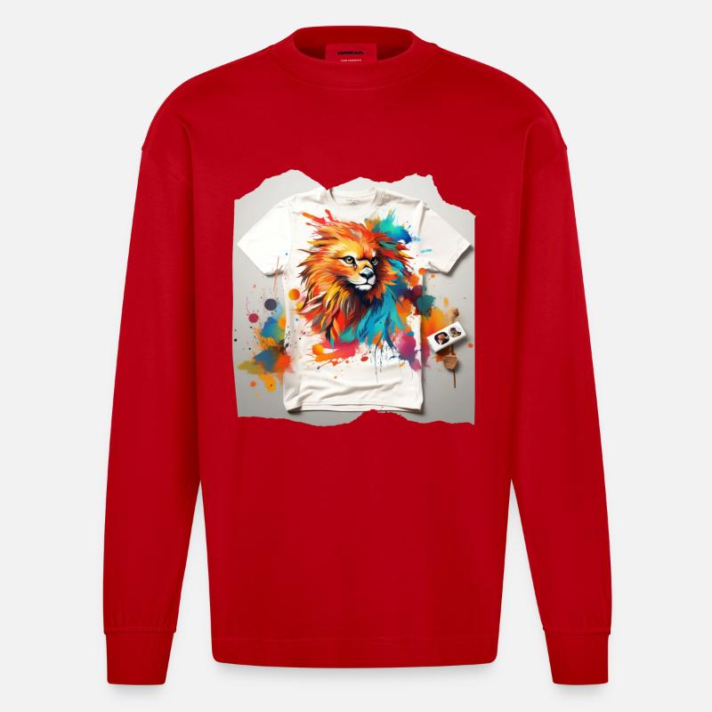 Bemalter Löwe - Heavyweight Oversized Organic Langarmshirt Made in EU - Rot