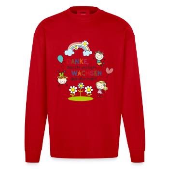 Dire adieu | Enfants - Arc-en-ciel - Fleurs - Manches longues bio épais oversize fabriqué en UE - rouge - Devant