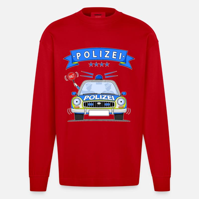Polizeiauto mit Sirene - Heavyweight Oversized Organic Langarmshirt Made in EU - Rot