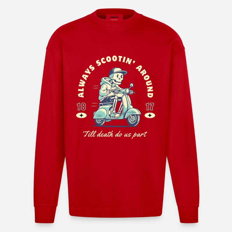Always Scootin’ – Retro Skull Scooter - Heavyweight Oversized Organic Langarmshirt Made in EU - Rot