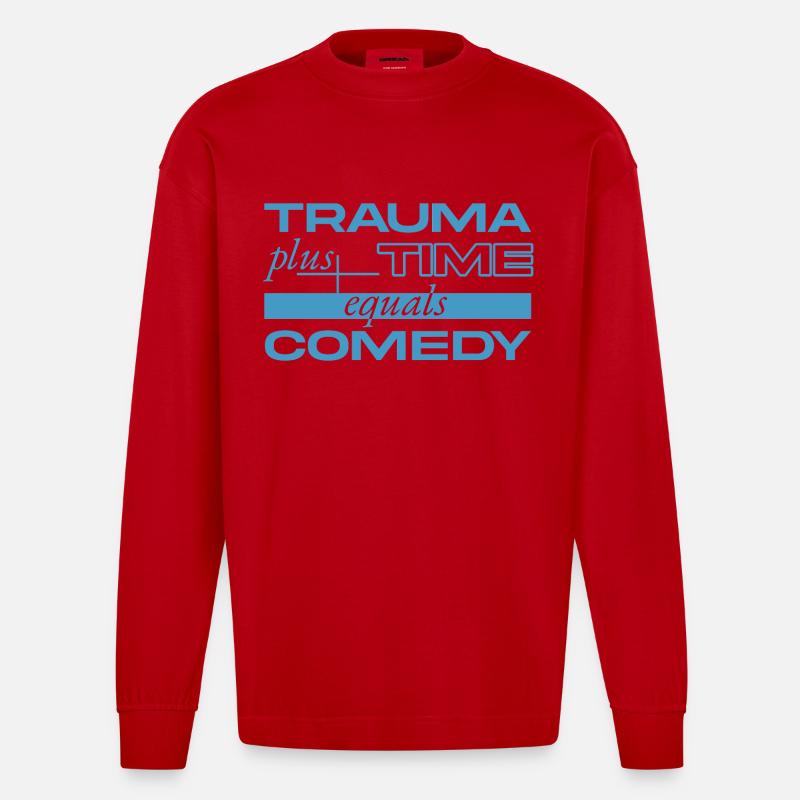Trauma + Time = Comedy - Heavyweight Oversized Organic Longsleeve Shirt Made in EU - red