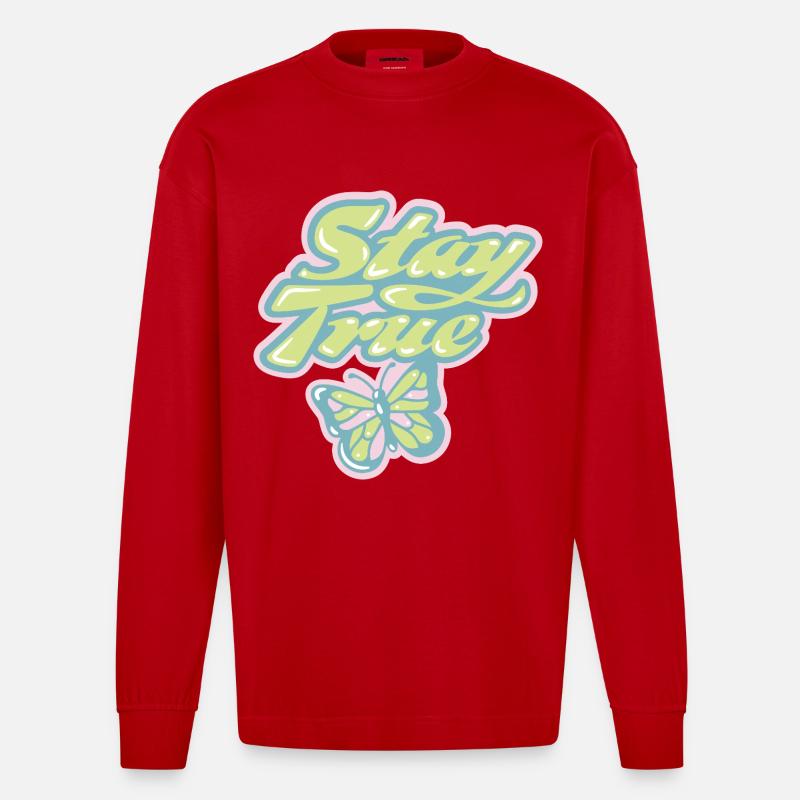 Stay True – Soft Pastel Retro - Heavyweight Oversized Organic Langarmshirt Made in EU - Rot
