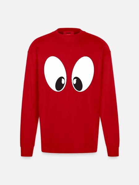 Comic Augen - Heavyweight Oversized Organic Langarmshirt Made in EU - Rot